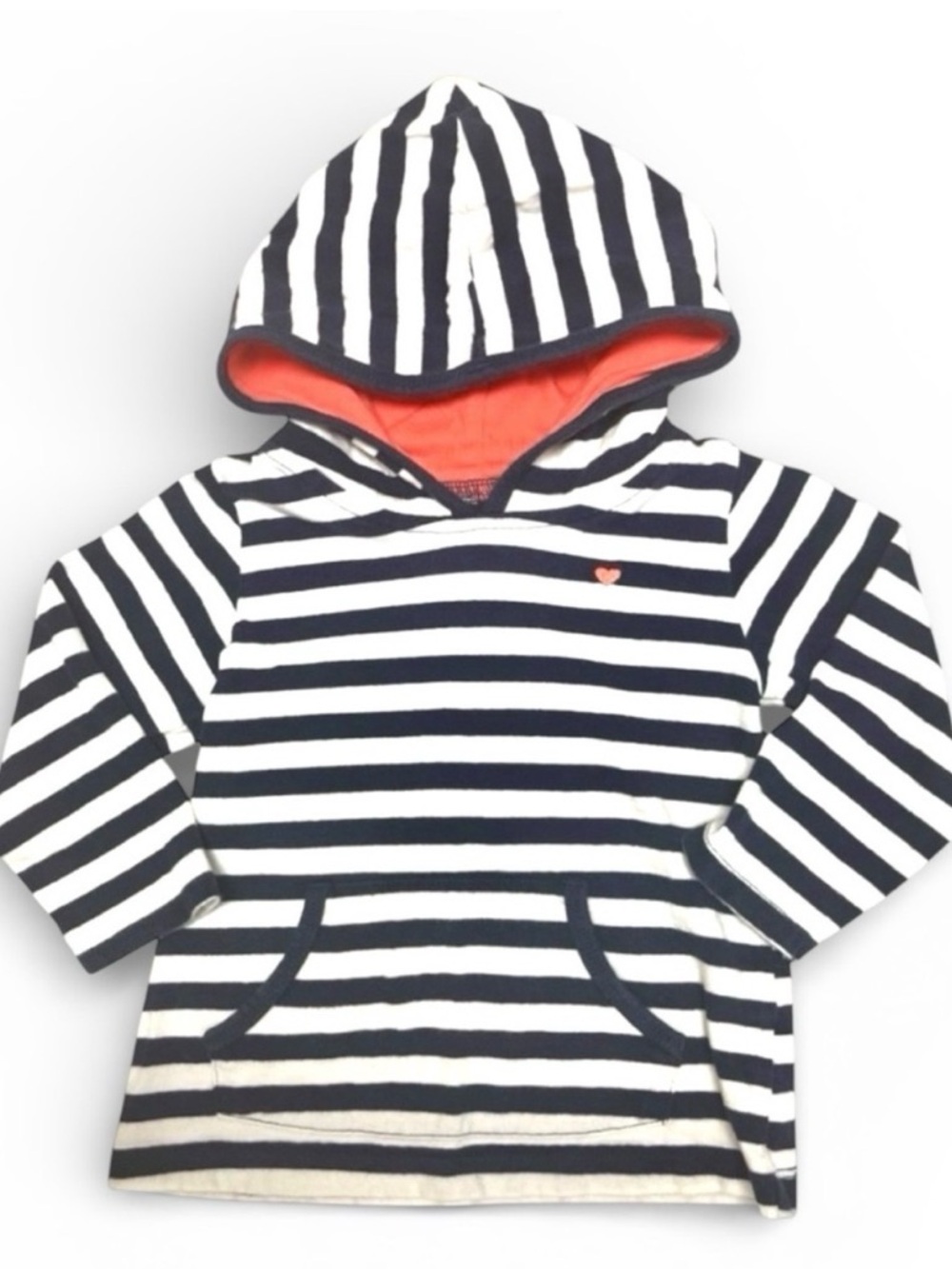 Carter’s Girls 18M Navy White Striped Cotton Hoodie Coral Heart - Picture 2 of 6